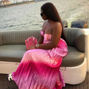 Women's Halter Top Prom Dresses Pleated Elegant Pink Maxi Dress Backless Maxi Summer Dress Evening Wear Sexy Outfit - Image 3