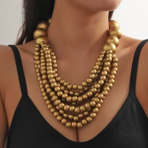 African Style Bohemian Multi-layer Wooden Bead Handmade Beaded Bib Necklace For Women Summer Jewelry Accessories Choker Necklace - Image 5