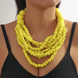 African Style Bohemian Multi-layer Wooden Bead Handmade Beaded Bib Necklace For Women Summer Jewelry Accessories Choker Necklace - Image 4