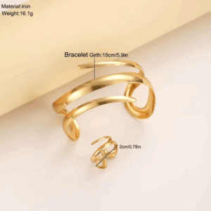 2 Pcs Set Exaggeration Personality Gold Color Spiral Multilayer Bracelet Ring for Women Party Commuting Charms Jewelry Sets Gift - Image 3