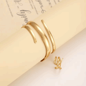 2 Pcs Set Exaggeration Personality Gold Color Spiral Multilayer Bracelet Ring for Women Party Commuting Charms Jewelry Sets Gift - Image 4