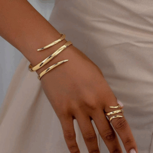 2 Pcs Set Exaggeration Personality Gold Color Spiral Multilayer Bracelet Ring for Women Party Commuting Charms Jewelry Sets Gift - Image 6