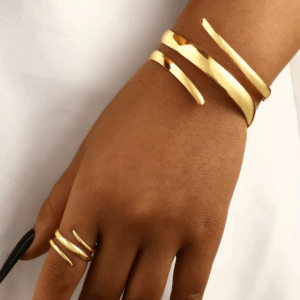 2 Pcs Set Exaggeration Personality Gold Color Spiral Multilayer Bracelet Ring for Women Party Commuting Charms Jewelry Sets Gift - Image 7