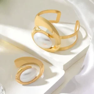Exaggerated Pearl Spiral Bracelet Ring Set For Women Girls Personality Geometric Fashion Jewelry Holiday Party Gift OL S247 - Image 2