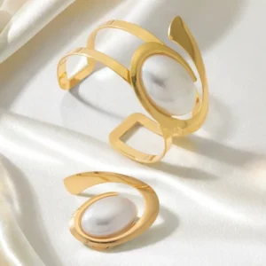 Exaggerated Pearl Spiral Bracelet Ring Set For Women Girls Personality Geometric Fashion Jewelry Holiday Party Gift OL S247 - Image 3