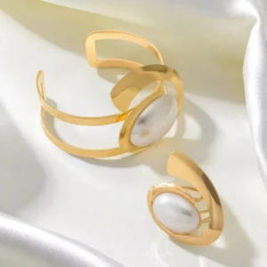 Exaggerated Pearl Spiral Bracelet Ring Set For Women Girls Personality Geometric Fashion Jewelry Holiday Party Gift OL S247 - Image 4