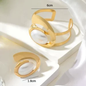 Exaggerated Pearl Spiral Bracelet Ring Set For Women Girls Personality Geometric Fashion Jewelry Holiday Party Gift OL S247 - Image 5
