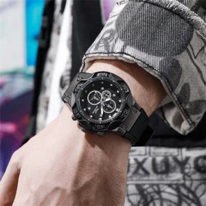 Men's Sports Watches Fashionable 2025 New Triple Bezel Design Quartz Watch Brown Silicone Military Clock Men Watches - Image 6