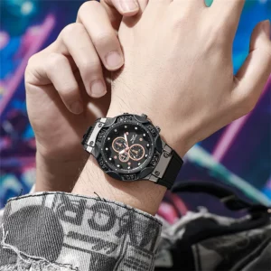 Men's Sports Watches Fashionable 2025 New Triple Bezel Design Quartz Watch Brown Silicone Military Clock Men Watches - Image 5