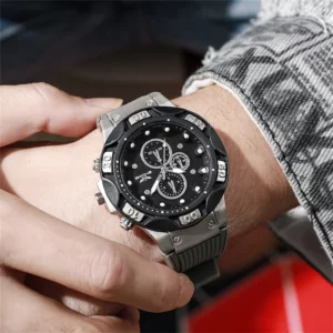 Men's Sports Watches Fashionable 2025 New Triple Bezel Design Quartz Watch Brown Silicone Military Clock Men Watches - Image 3
