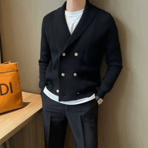 Vintage Heavy Weight Knitted Cardigan For Men Shawl Collar Double Breast Knitwear Autumn Winter Fashion Warm Sweater Streetwear - Image 6