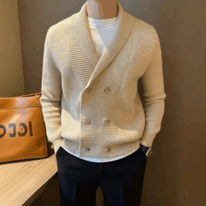 Vintage Heavy Weight Knitted Cardigan For Men Shawl Collar Double Breast Knitwear Autumn Winter Fashion Warm Sweater Streetwear - Image 7