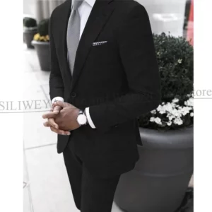 2025 Dark Gray Linen Men's Suit Bridegroom Tuxedo Tailor-Made Wedding Custom Single Breasted Male Blazer 2 pcs(Jacket+pants) - Image 3