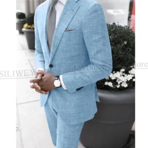 2025 Dark Gray Linen Men's Suit Bridegroom Tuxedo Tailor-Made Wedding Custom Single Breasted Male Blazer 2 pcs(Jacket+pants) - Image 5