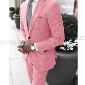 2025 Dark Gray Linen Men's Suit Bridegroom Tuxedo Tailor-Made Wedding Custom Single Breasted Male Blazer 2 pcs(Jacket+pants) - Image 6