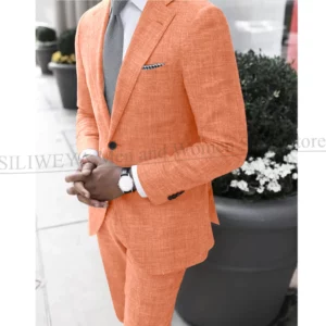 2025 Dark Gray Linen Men's Suit Bridegroom Tuxedo Tailor-Made Wedding Custom Single Breasted Male Blazer 2 pcs(Jacket+pants) - Image 4