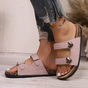 36-42 Size Summer 2025 New Fashion Double Buckle External Wear Versatile Simple Birkenstocks Metal Love Buckle Women's Slippers - Image 2