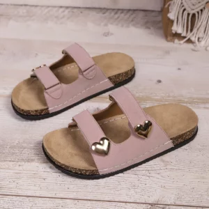 36-42 Size Summer 2025 New Fashion Double Buckle External Wear Versatile Simple Birkenstocks Metal Love Buckle Women's Slippers - Image 5