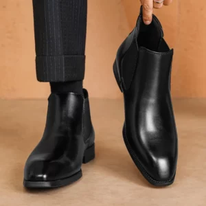 Men's Chelsea Boots British Style Leather Boots Business Dress Botas Classic Slip-On Ankle Booties Casual High Top Boots for Men - Image 3