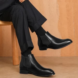Men's Chelsea Boots British Style Leather Boots Business Dress Botas Classic Slip-On Ankle Booties Casual High Top Boots for Men - Image 4