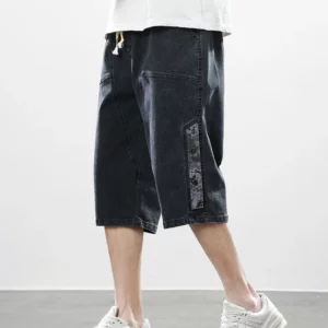 Summer Men's Jeans Denim Breeches Calf-Length Casual Shorts Washed Cotton Drawstring Straight Capris Pants Big Size 8XL - Image 3