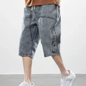 Summer Men's Jeans Denim Breeches Calf-Length Casual Shorts Washed Cotton Drawstring Straight Capris Pants Big Size 8XL - Image 4