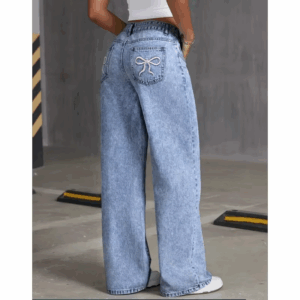 Denim Wide Leg Jeans High waisted Bow Embroidered Pocket Wide Leg Jeans Fashionable Women's Trousers Casual Style - Image 6