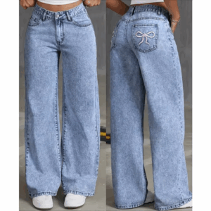 Denim Wide Leg Jeans High waisted Bow Embroidered Pocket Wide Leg Jeans Fashionable Women's Trousers Casual Style - Image 7