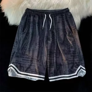 Men Sports Basketball Shorts Casual Loose Quick-Drying Five-Point Pants Mesh Breathable Color Spelling American Straight Shorts - Image 2