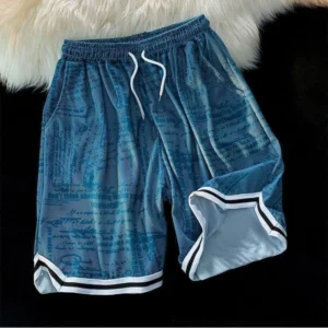 Men Sports Basketball Shorts Casual Loose Quick-Drying Five-Point Pants Mesh Breathable Color Spelling American Straight Shorts - Image 3