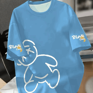 Summer men's round neck breathable T-shirt with cartoon bear print pattern suitable for daily and weekend gifting to friends - Image 4