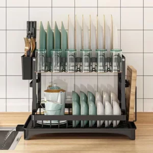 Kitchen Dish Rack Countertop Drying Rack with Knife Fork Chopsticks Storage Household Organizer - Image 3
