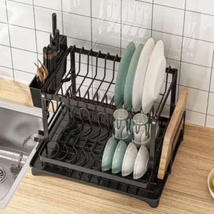 Kitchen Dish Rack Countertop Drying Rack with Knife Fork Chopsticks Storage Household Organizer - Image 4