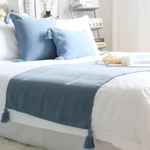 Chenille Tassel Bed Runner Soft Throw Bedspread Solid Color Bed Scarf Protector Bedding Scarves Bedroom Hotel Wedding Decor - Image 3