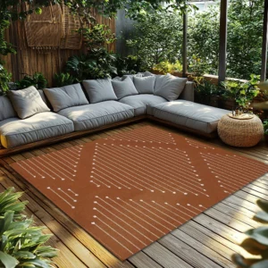 Orange Geometric Bohemian Rug, White Line Pattern Non-Slip Carpet, Modern Living Room Mat for Cozy Home Decor - Image 5