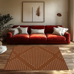 Orange Geometric Bohemian Rug, White Line Pattern Non-Slip Carpet, Modern Living Room Mat for Cozy Home Decor - Image 6