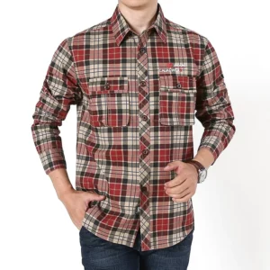 Men's Plaid 100% Cotton Military Shirts Spring Autumn Casual Long Sleeve Shirt Camisa Masculina Flannel Business Dress Shirt Men - Image 5