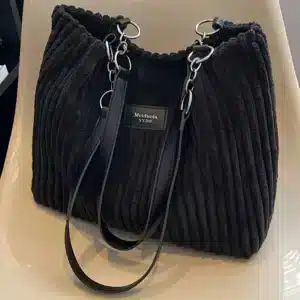 Women Corduroy Shoulder Bag, Solid Color Handbag, Fixed Shoulder Strap, Large Capacity Simple Multifunctional Design Casual - Image 5