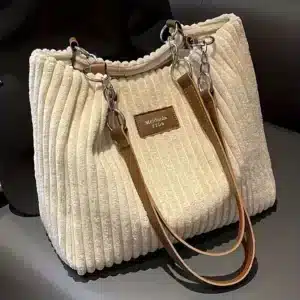 Women Corduroy Shoulder Bag, Solid Color Handbag, Fixed Shoulder Strap, Large Capacity Simple Multifunctional Design Casual - Image 4