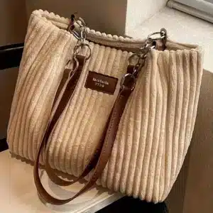 Women Corduroy Shoulder Bag, Solid Color Handbag, Fixed Shoulder Strap, Large Capacity Simple Multifunctional Design Casual - Image 3