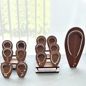 Wood Walnut Portrait Necklace Display Rack Pendant Organizer Jewelry Display Stand Bracelet Holder Jewellery Props Wooden Case - Image 2