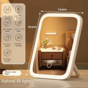 LED Desktop Fill Light Small Mirror, Makeup Mirror With Light,Girls Bedroom Dressing Table Mirror,3 Color Lights Vanity Mirror - Image 3
