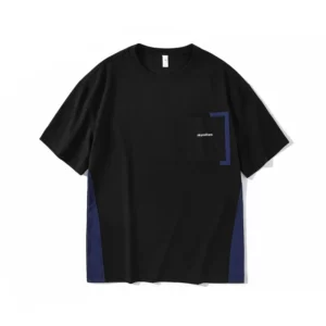 Summer Slim Casual Round Neck Short Sleeved T-shirt Men's Panelled Patchwork Pocket Embroidery Trendy Casual Versatile Loose Top - Image 6