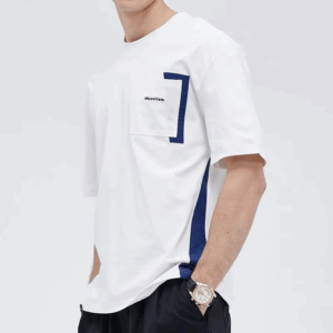 Summer Slim Casual Round Neck Short Sleeved T-shirt Men's Panelled Patchwork Pocket Embroidery Trendy Casual Versatile Loose Top - Image 2