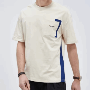 Summer Slim Casual Round Neck Short Sleeved T-shirt Men's Panelled Patchwork Pocket Embroidery Trendy Casual Versatile Loose Top - Image 3