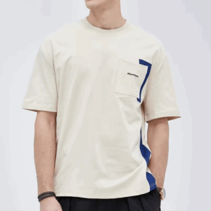 Summer Slim Casual Round Neck Short Sleeved T-shirt Men's Panelled Patchwork Pocket Embroidery Trendy Casual Versatile Loose Top - Image 5