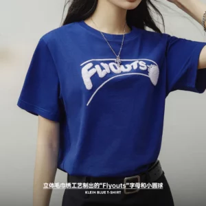 Maden Women's Klein Blue Short Sleeve T-Shirt for Summer with Cotton Baseball Shirt and Ribbed Round Neck Loose Casual Tops - Image 2