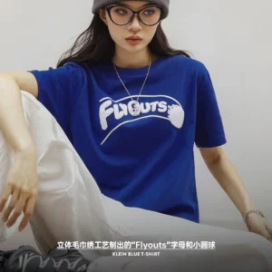 Maden Women's Klein Blue Short Sleeve T-Shirt for Summer with Cotton Baseball Shirt and Ribbed Round Neck Loose Casual Tops - Image 3