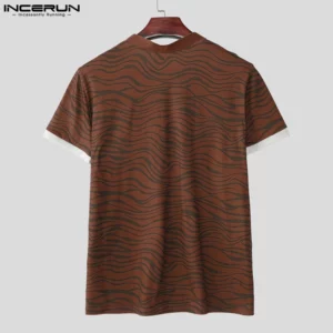 INCERUN Summer Men T Shirt Printing Patchwork V Neck Short Sleeve Male Tee Tops Streetwear 2025 Fashion Casual Men Clothing - Image 4