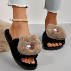 Winter Cute Cartoon Capybara Plush Slippers for Women Comfortable Soft Sole Indoor House Shoes Woman Non Slip Fluffy Fur Slides - Image 5